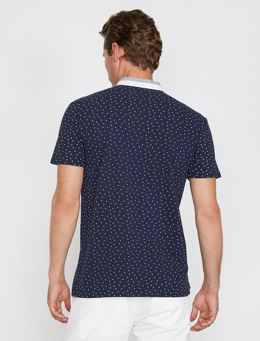   Hakim Yaka Puantiye Desenli Pike Kumaş Slim Fit Polo Yaka Tişört