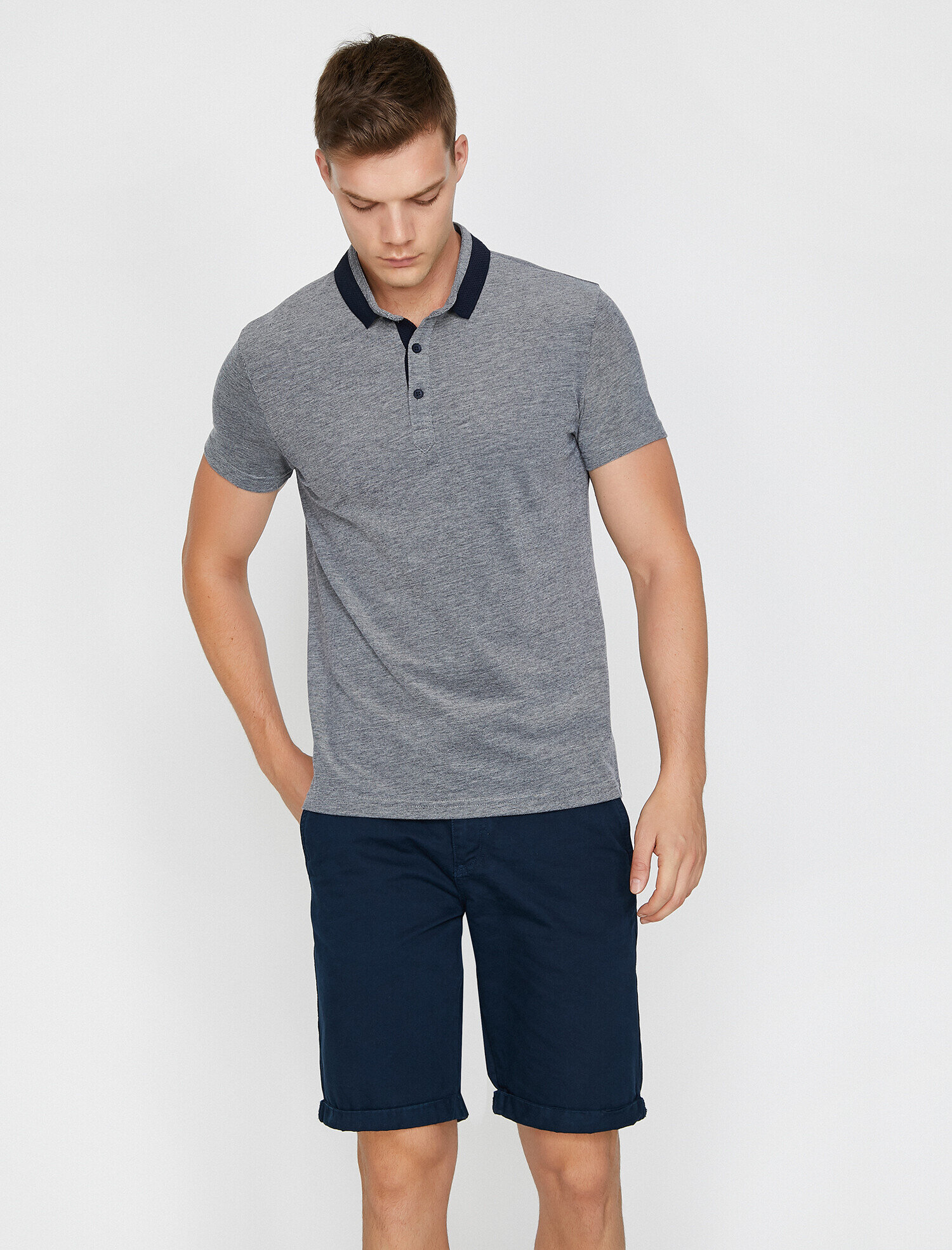   Polo Yaka Slim Fit Yakası Renk Bloklu Tişört