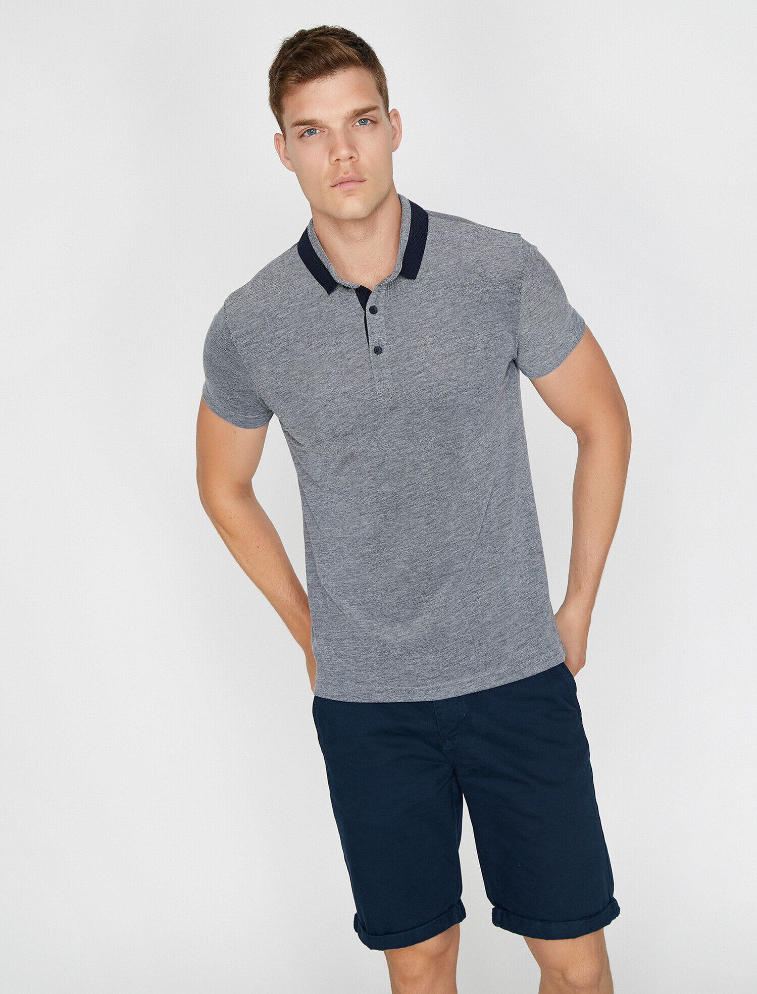   Polo Yaka Slim Fit Yakası Renk Bloklu Tişört
