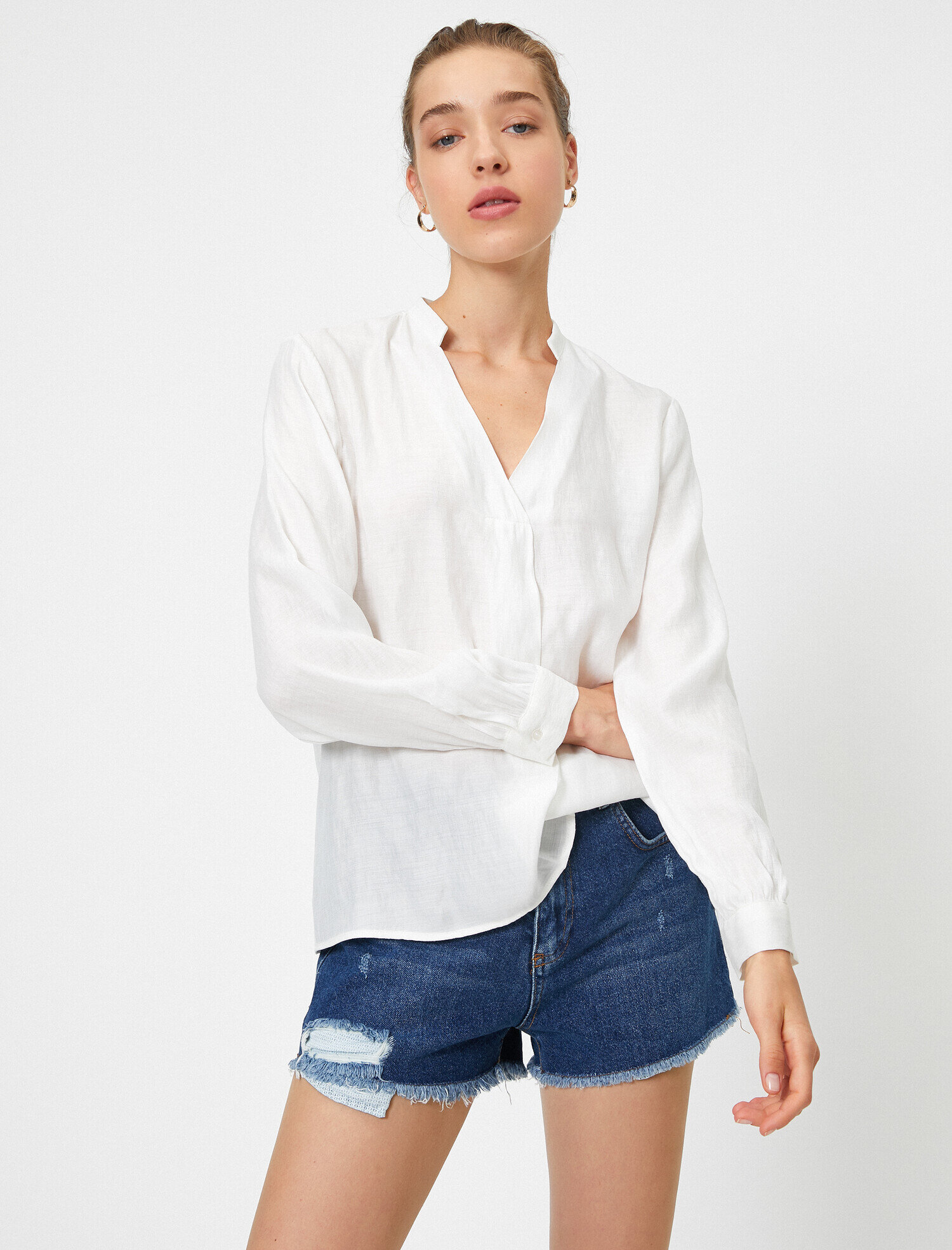   Uzun Kollu V Yaka Bluz