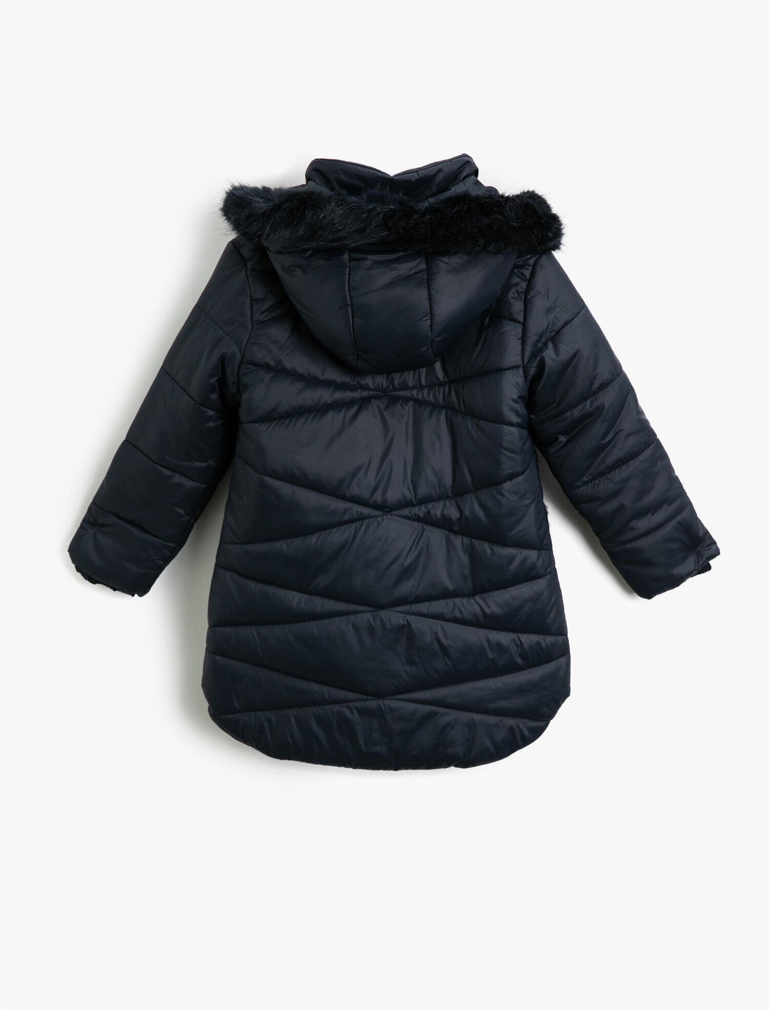  Kız Çocuk Kapüşonlu Cepli Tüylü Fermuarlı Şişme Mont