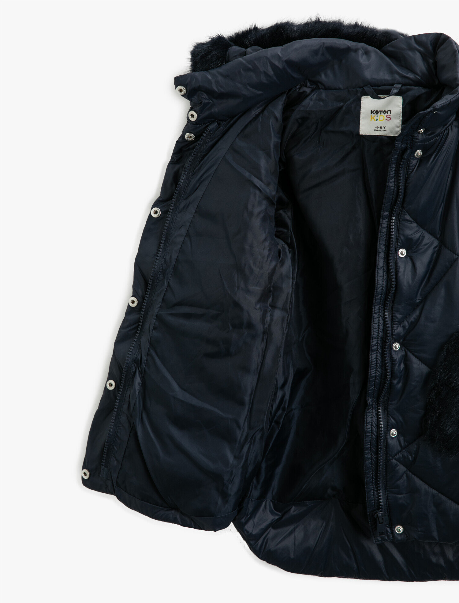  Kız Çocuk Kapüşonlu Cepli Tüylü Fermuarlı Şişme Mont