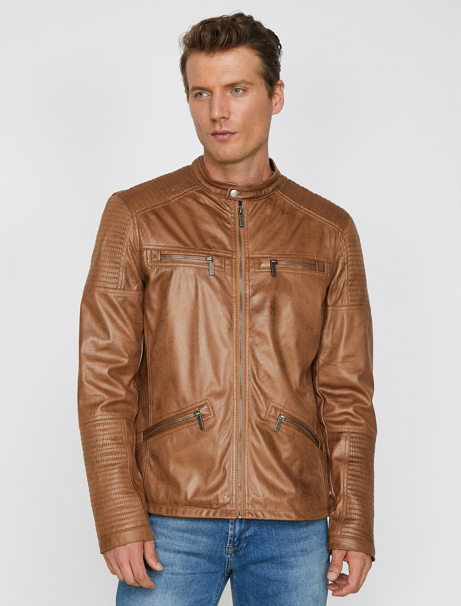   Deri Görünümlü Mont