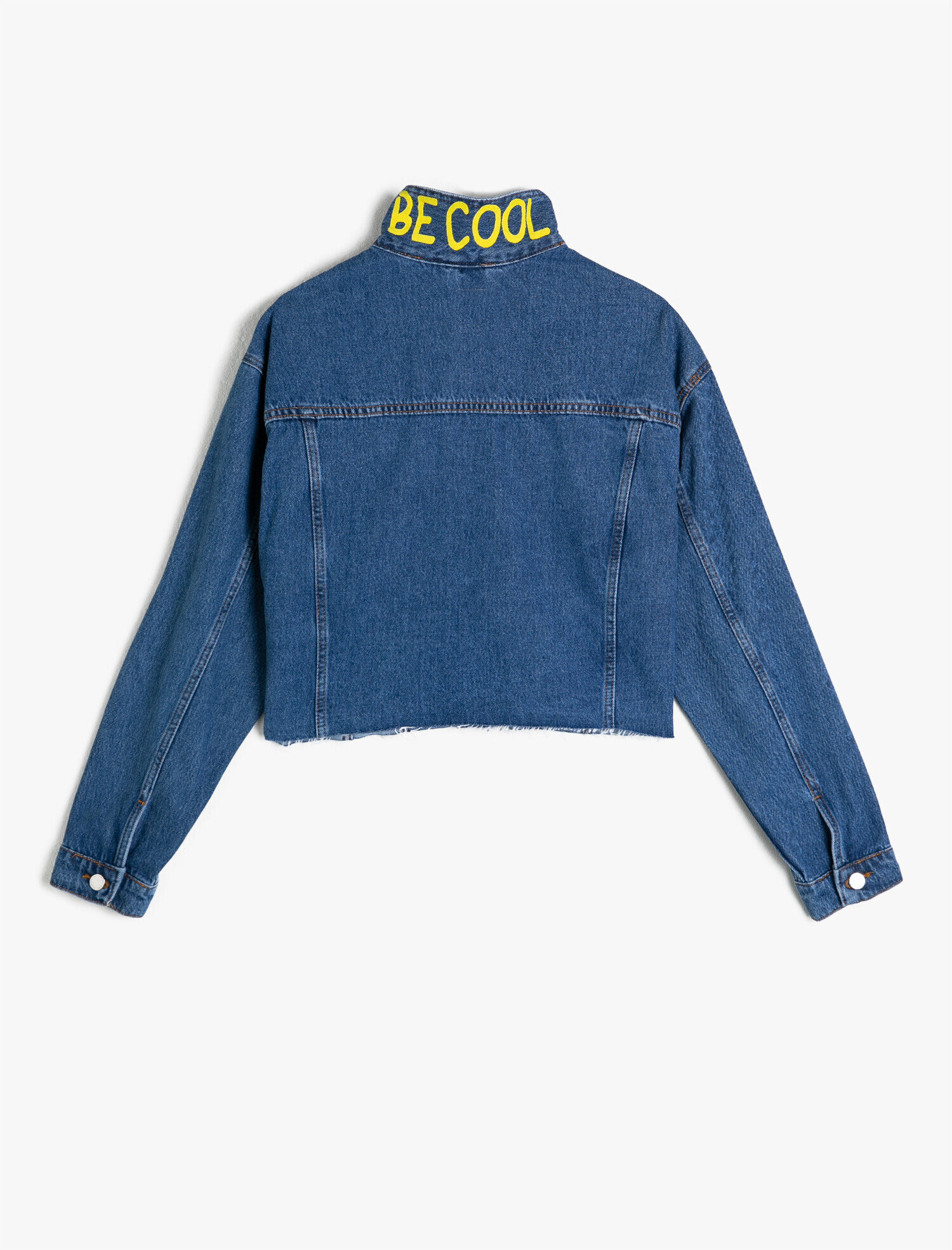 Yakasi Baskili Crop Jean Ceket