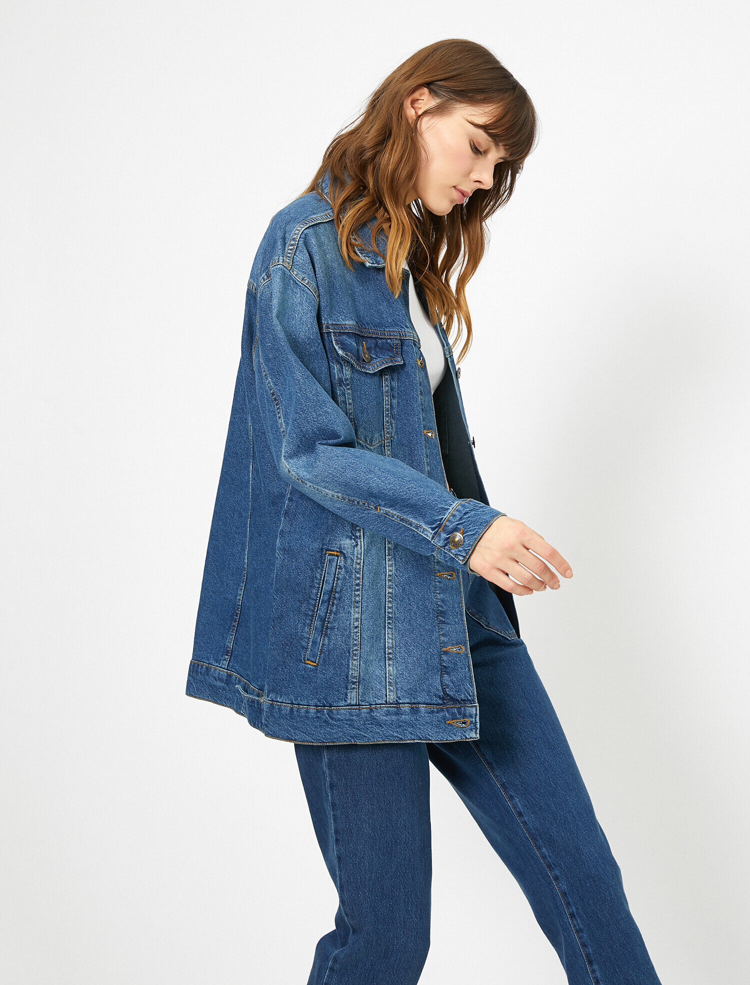   Düğme Detaylı Jean Ceket