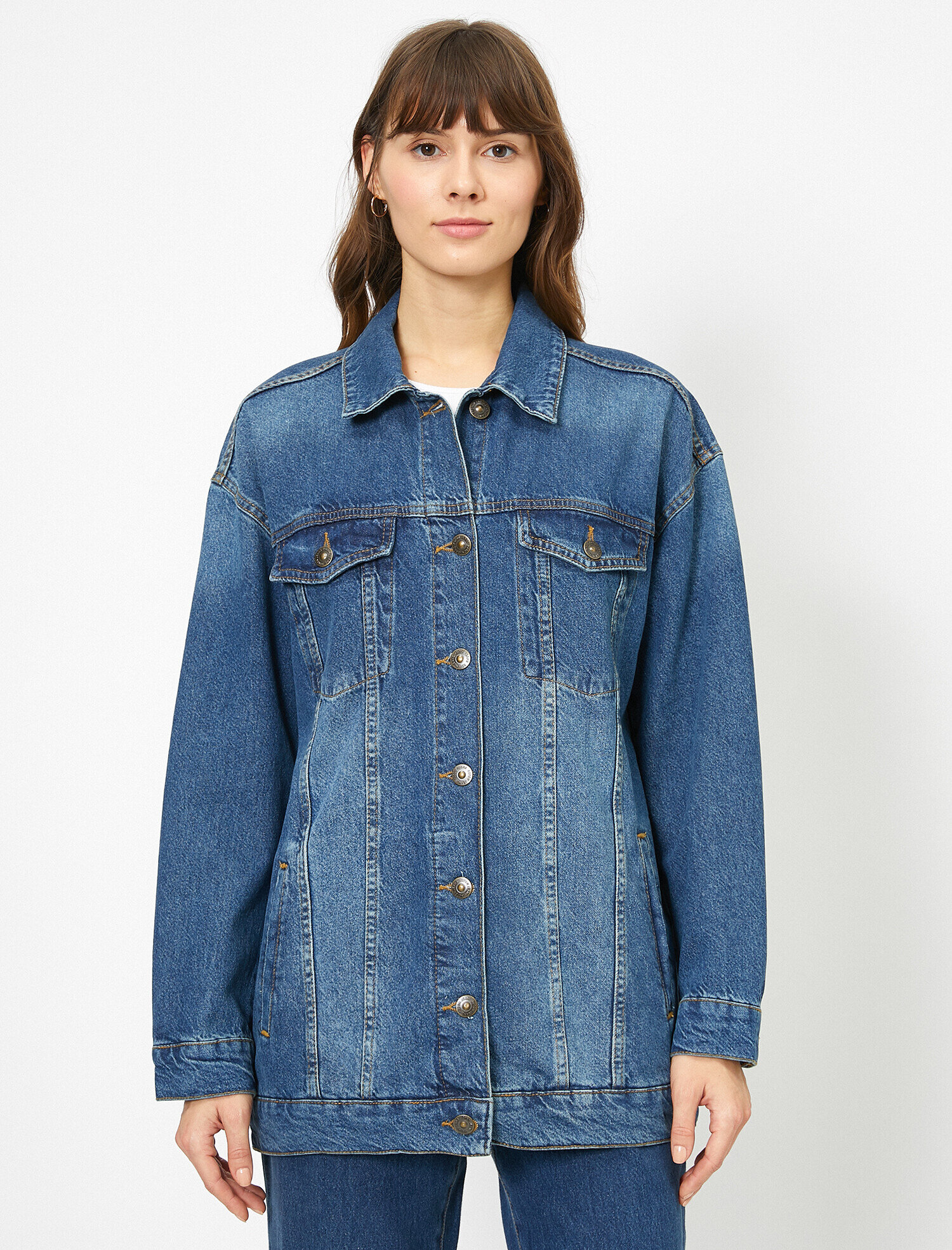   Düğme Detaylı Jean Ceket