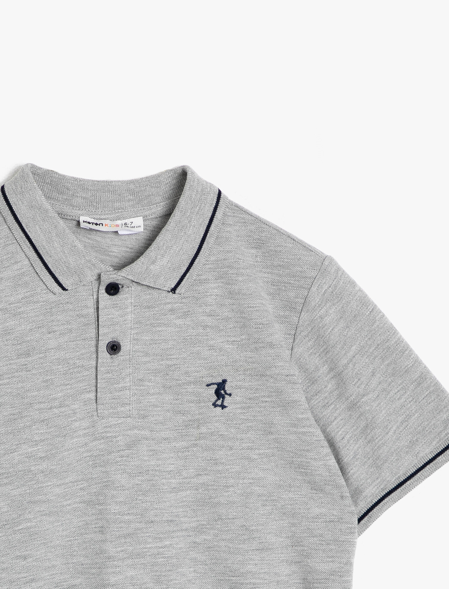  Erkek Çocuk Polo Yaka Pamuklu Düğmeli Çizgi Detaylı Nakışlı Kısa Kollu Tişört