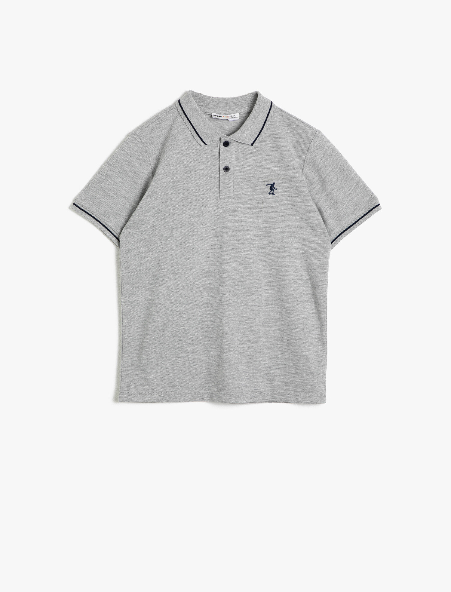  Erkek Çocuk Polo Yaka Pamuklu Düğmeli Çizgi Detaylı Nakışlı Kısa Kollu Tişört