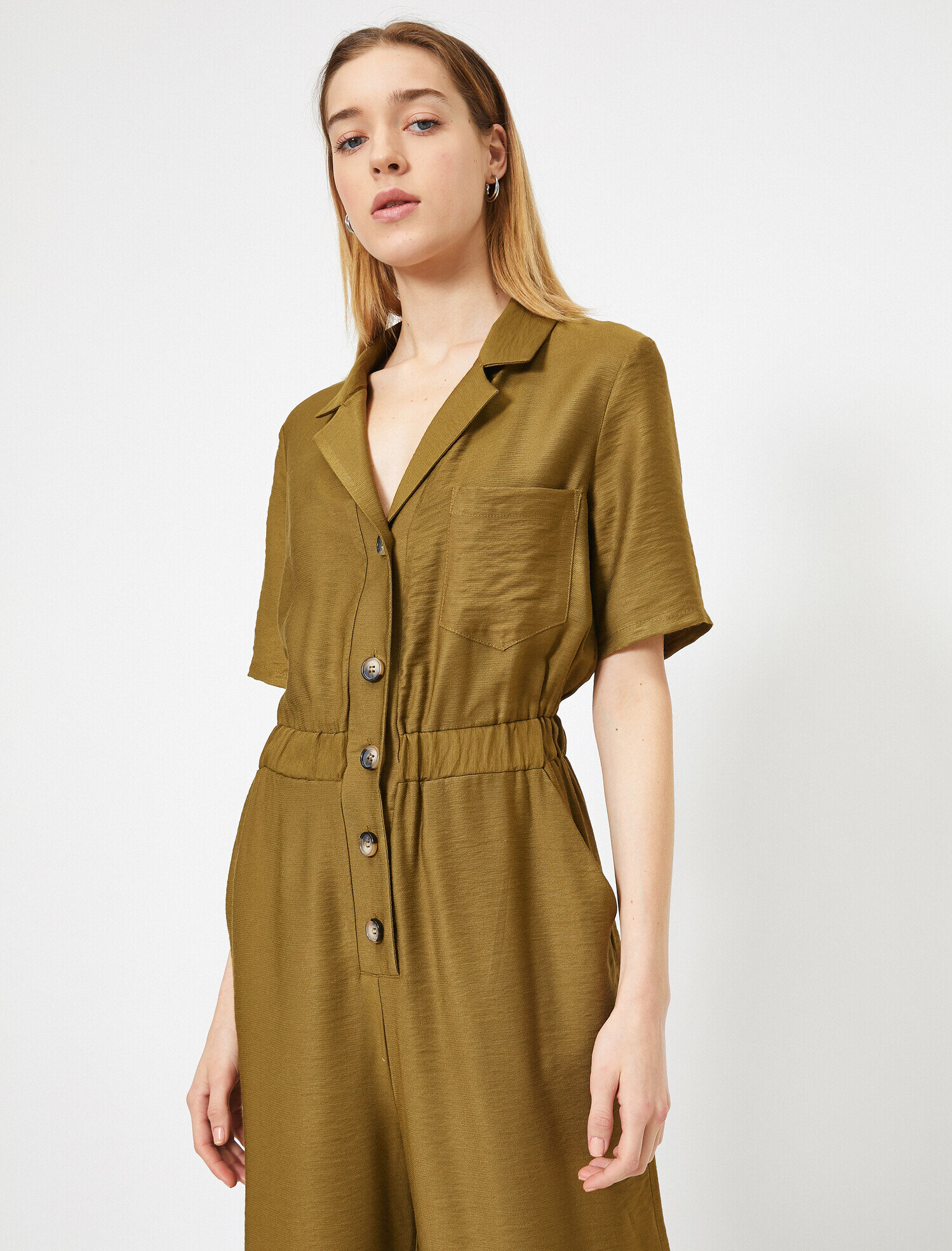   Gömlek Yaka Düğme Detaylı Elbise