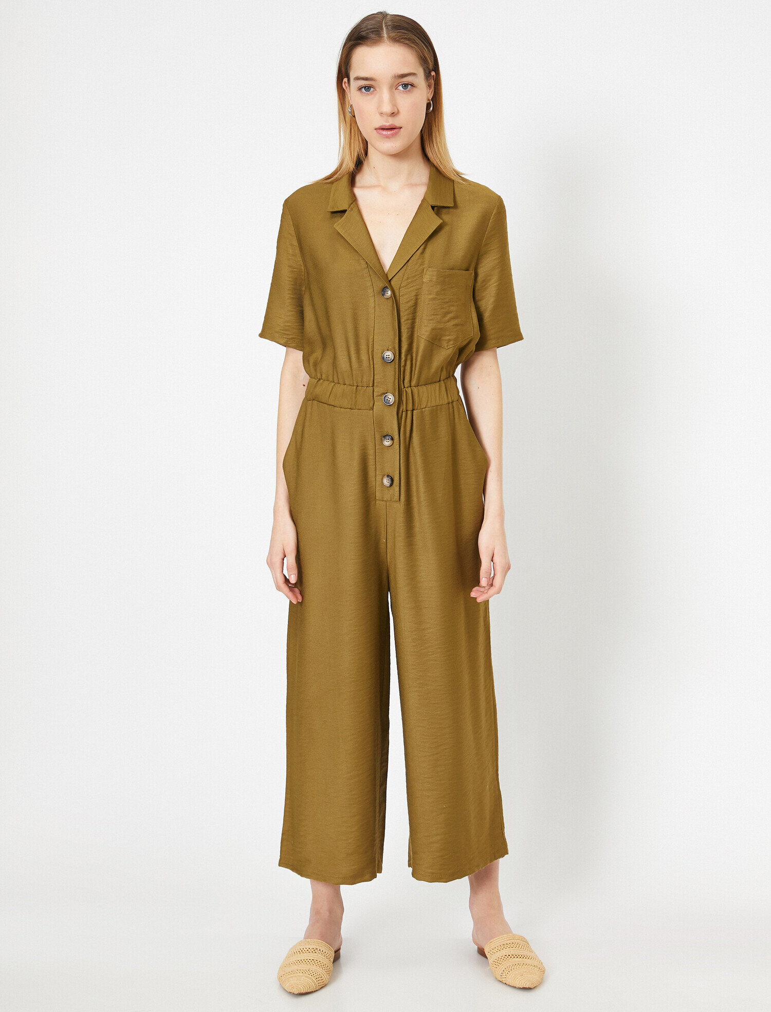   Gömlek Yaka Düğme Detaylı Elbise