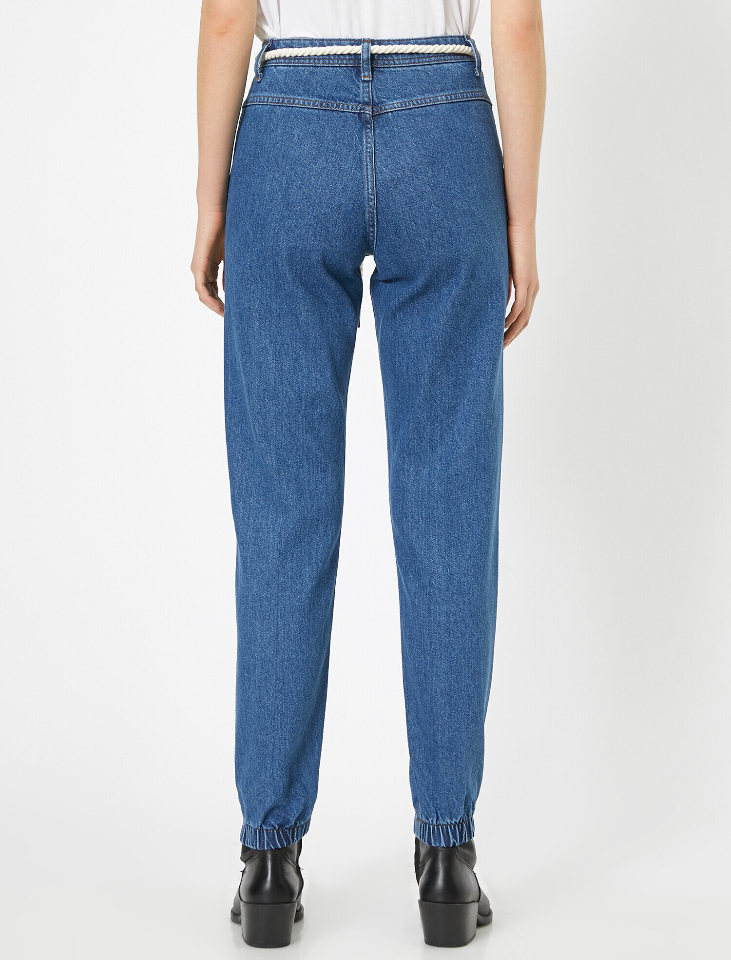   Jogger Jean - Yüksek Bel Rahat Kesim Paçası Lastikli Pantolon