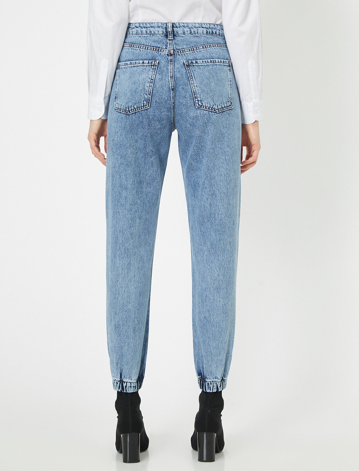   Jogger Jean - Yüksek Bel Rahat Kesim Paçası Lastikli Pantolon