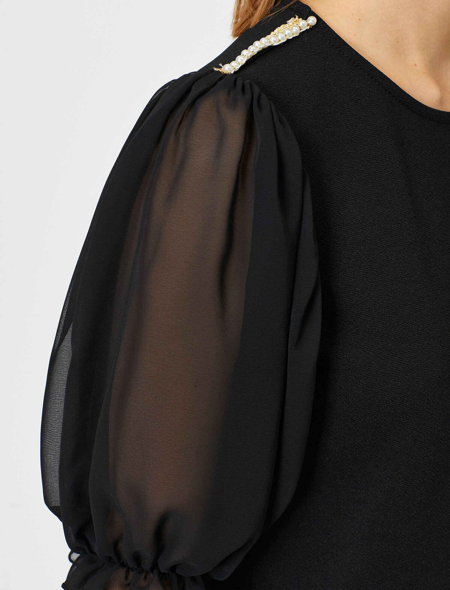   Kontrast Tül Bisiklet Yaka Tişört