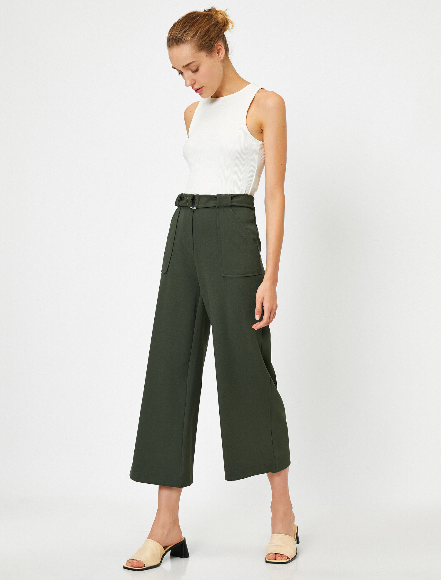   Kemer Detaylı Culotte Pantolon