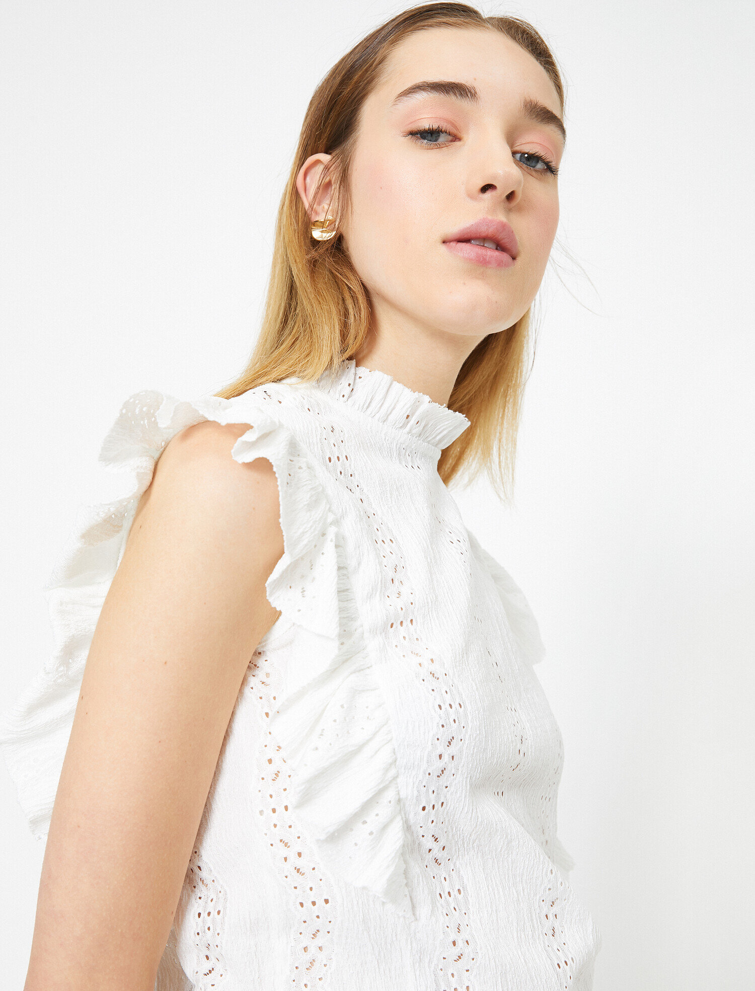   Dik Yaka Kolları Fırfırlı Üst