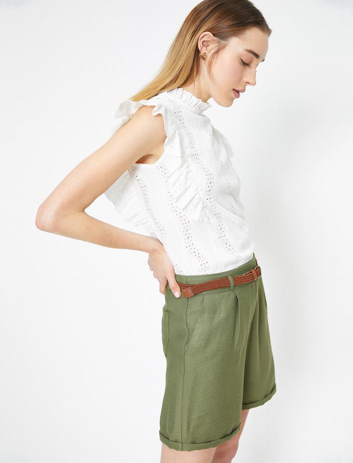  Dik Yaka Kolları Fırfırlı Üst