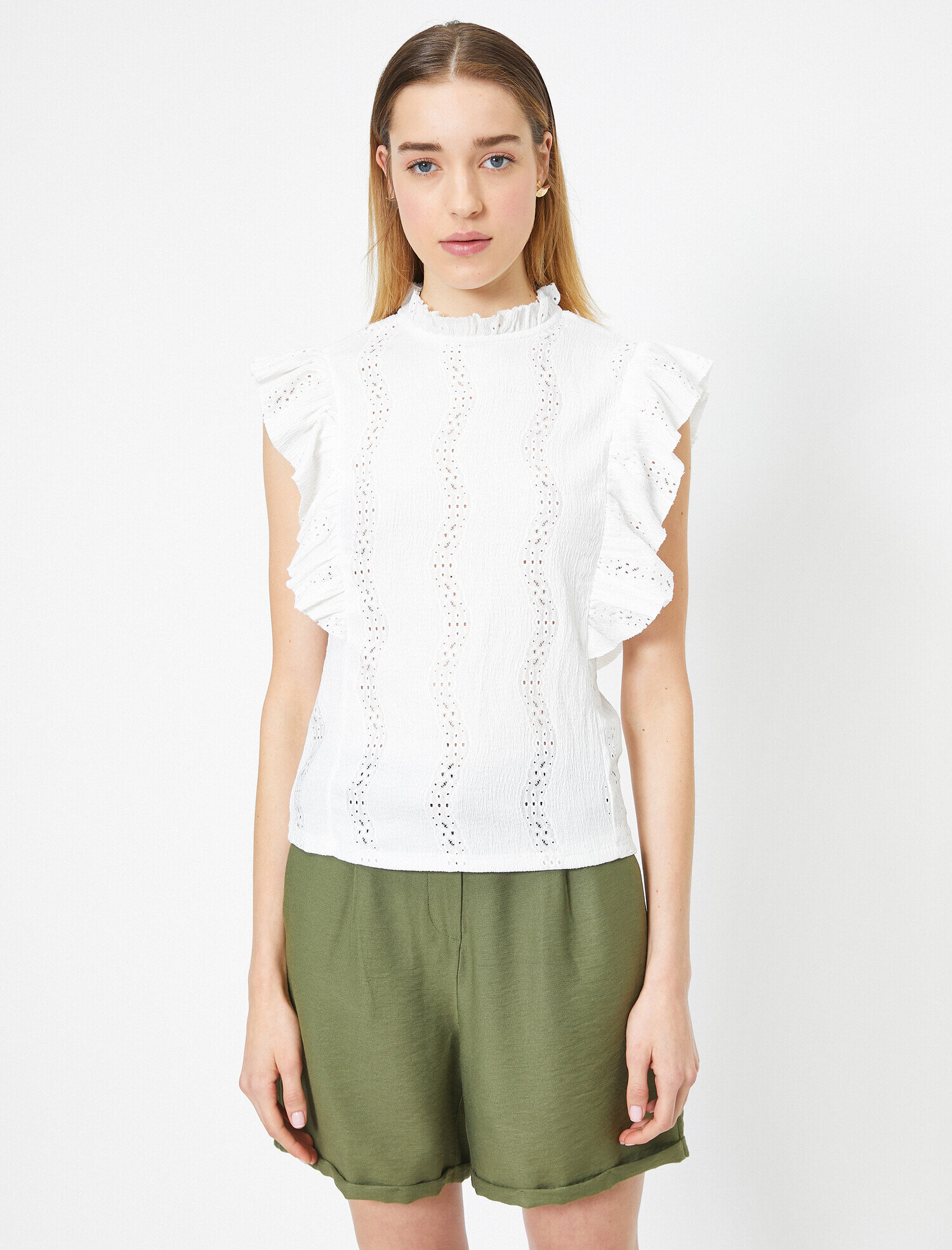   Dik Yaka Kolları Fırfırlı Üst