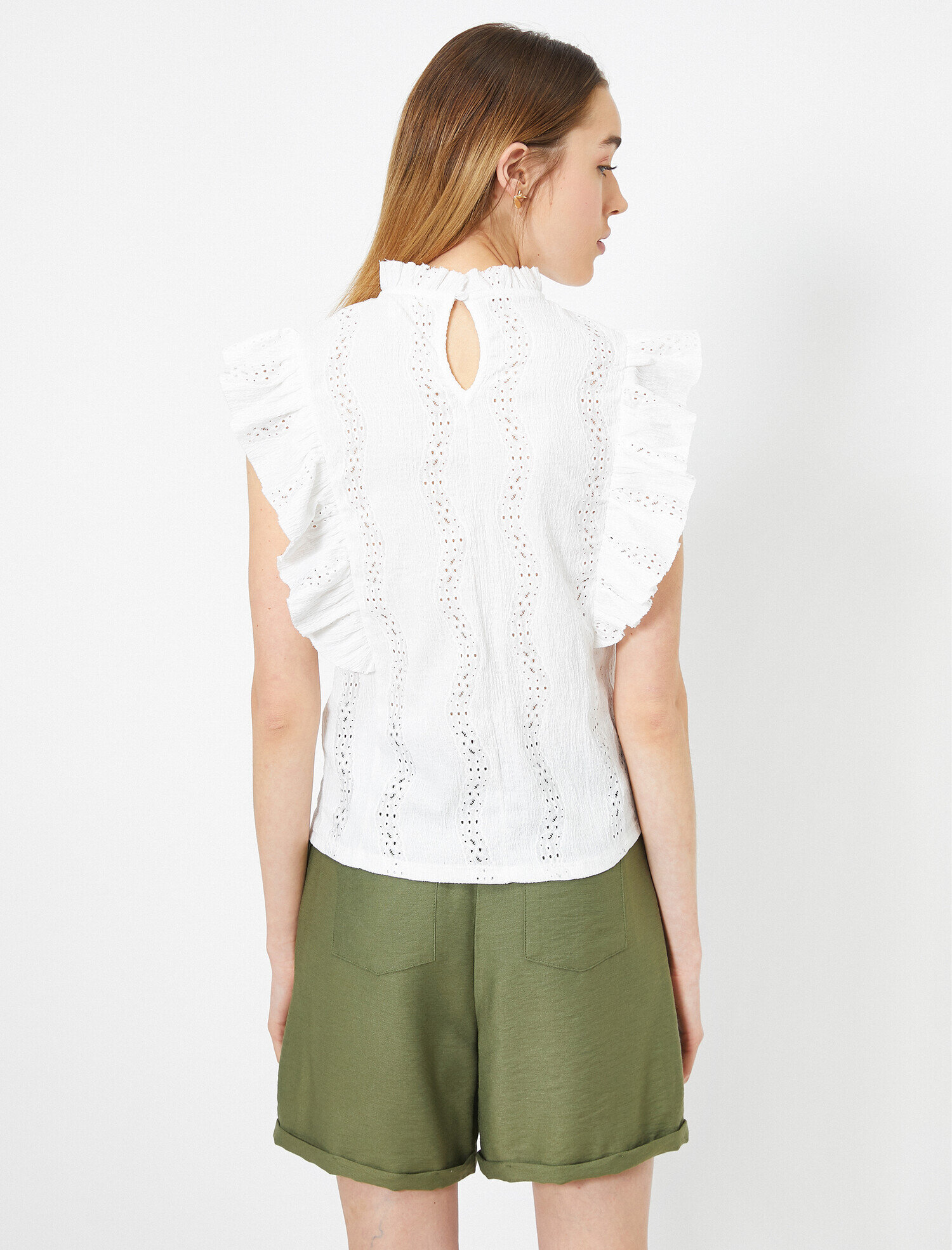   Dik Yaka Kolları Fırfırlı Üst