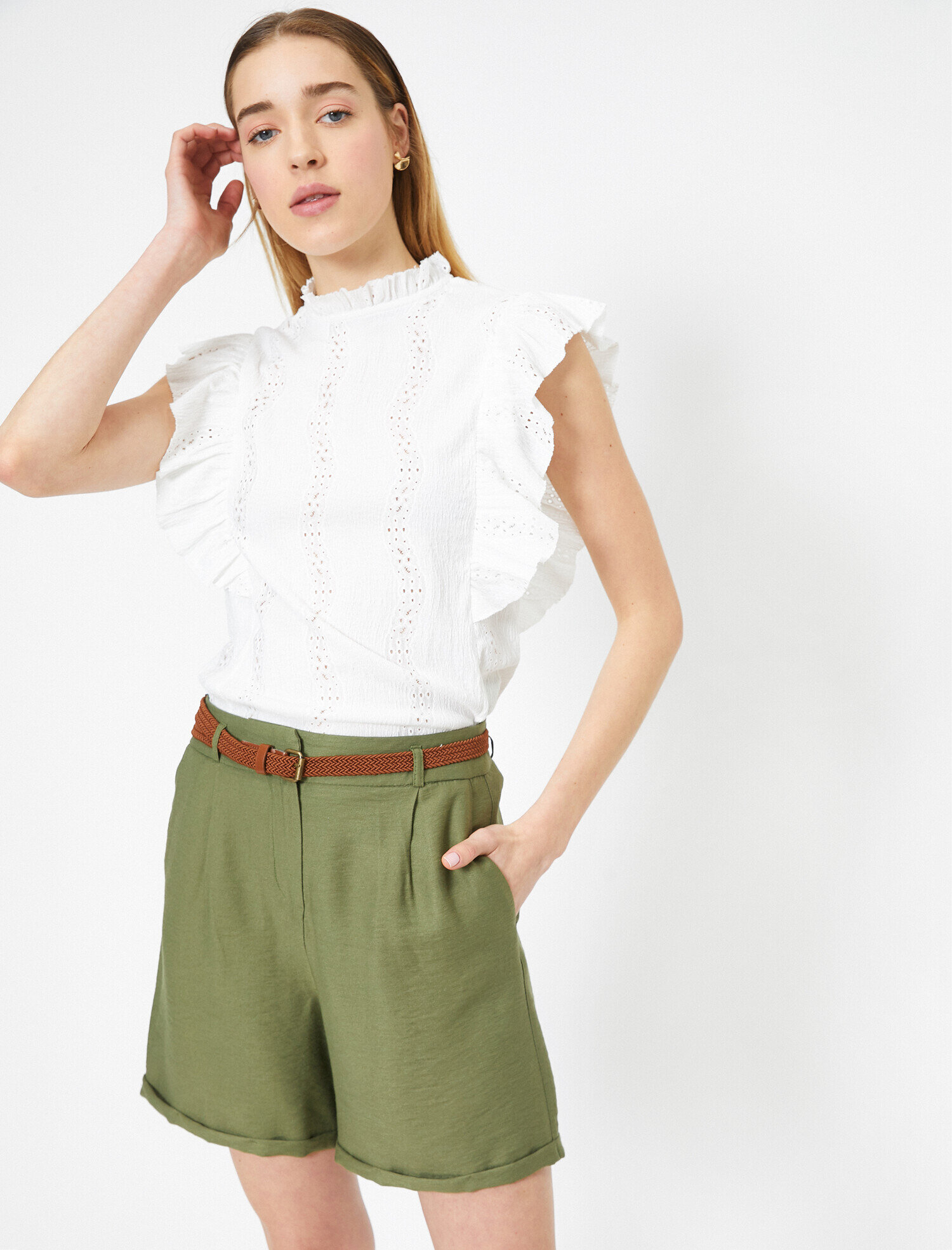   Dik Yaka Kolları Fırfırlı Üst