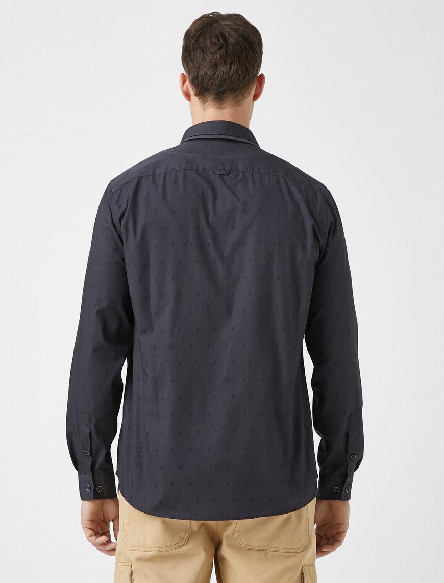   Pamuklu Desenli Slim Fit Poplin Kumaş Klasik Yaka Gömlek