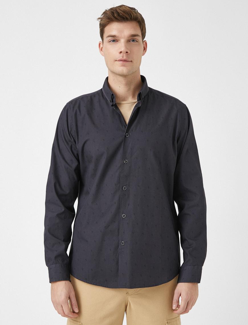   Pamuklu Desenli Slim Fit Poplin Kumaş Klasik Yaka Gömlek