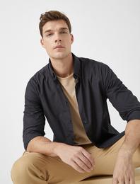 Pamuklu Desenli Slim Fit Poplin Kumaş Klasik Yaka Gömlek