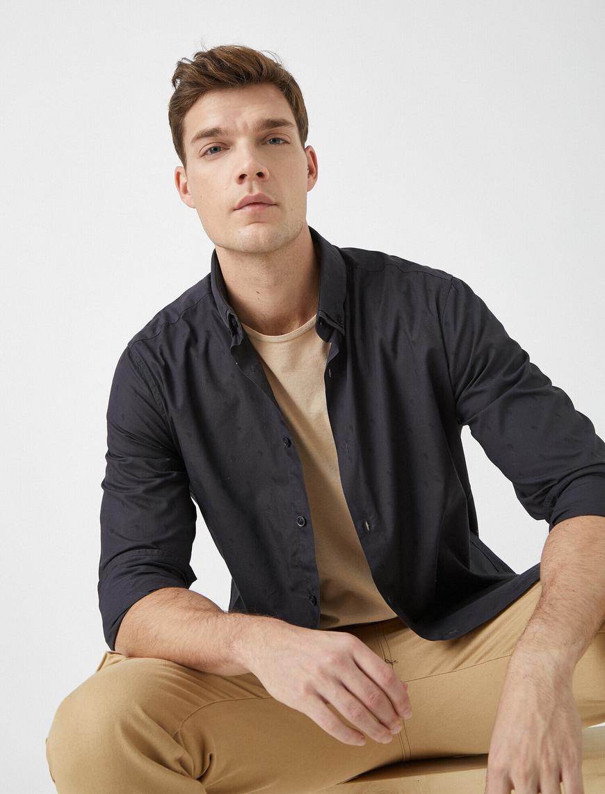   Pamuklu Desenli Slim Fit Poplin Kumaş Klasik Yaka Gömlek