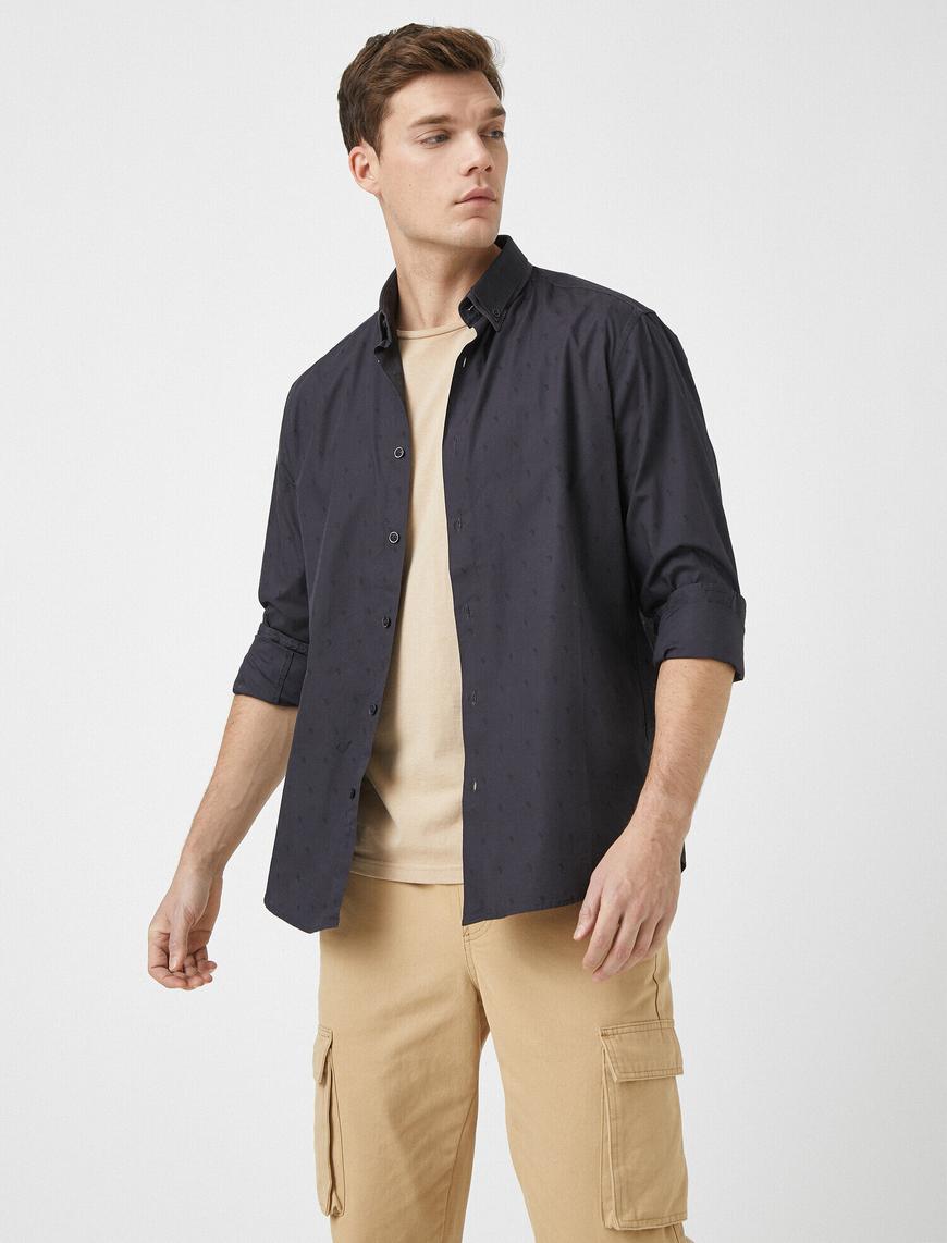   Pamuklu Desenli Slim Fit Poplin Kumaş Klasik Yaka Gömlek