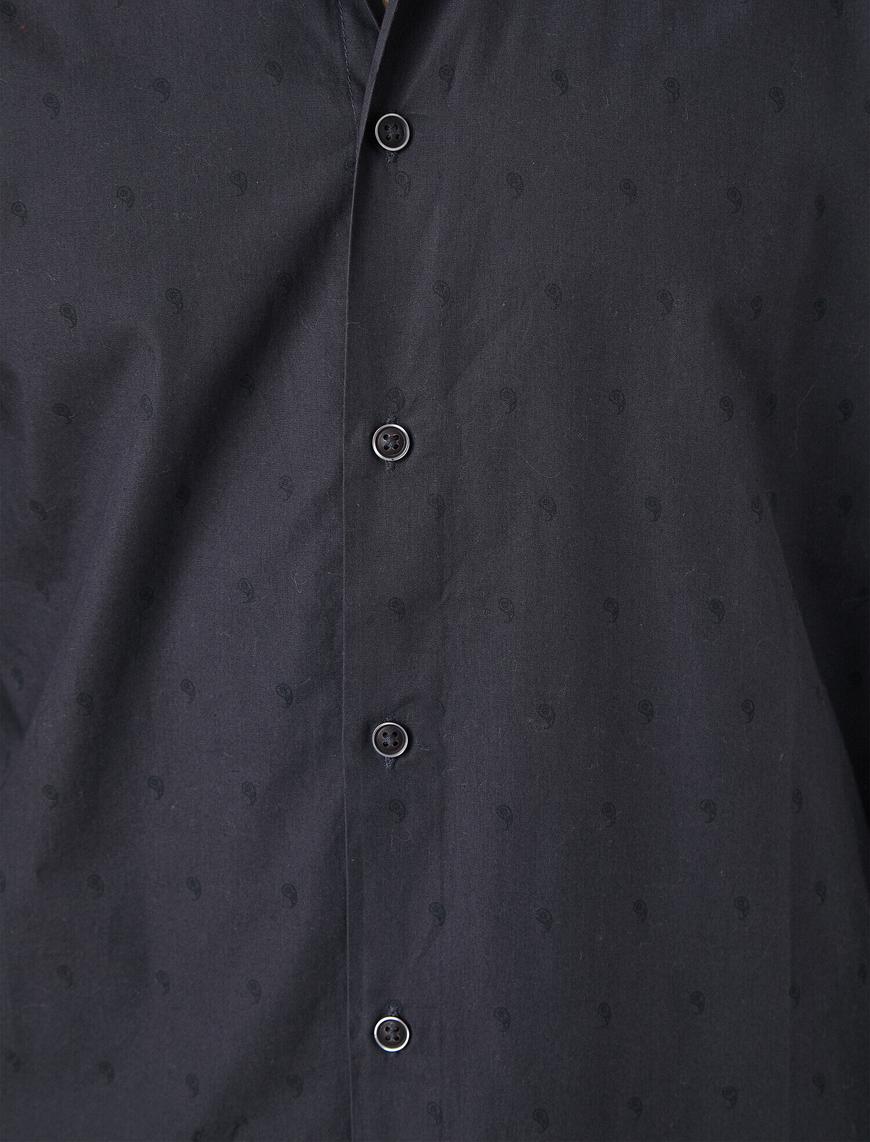   Pamuklu Desenli Slim Fit Poplin Kumaş Klasik Yaka Gömlek