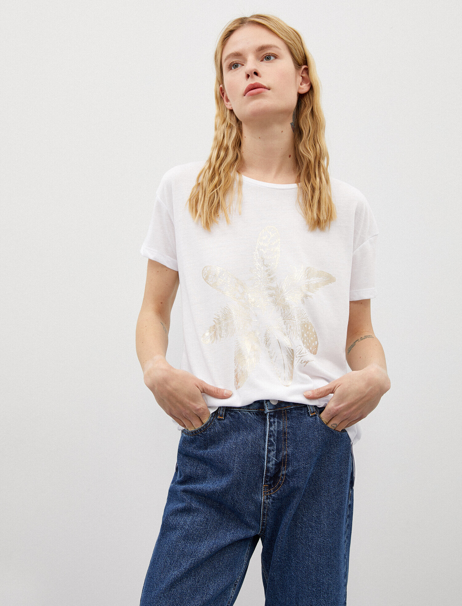   Baskılı Tişört Metalik Bisiklet Yaka Oversize