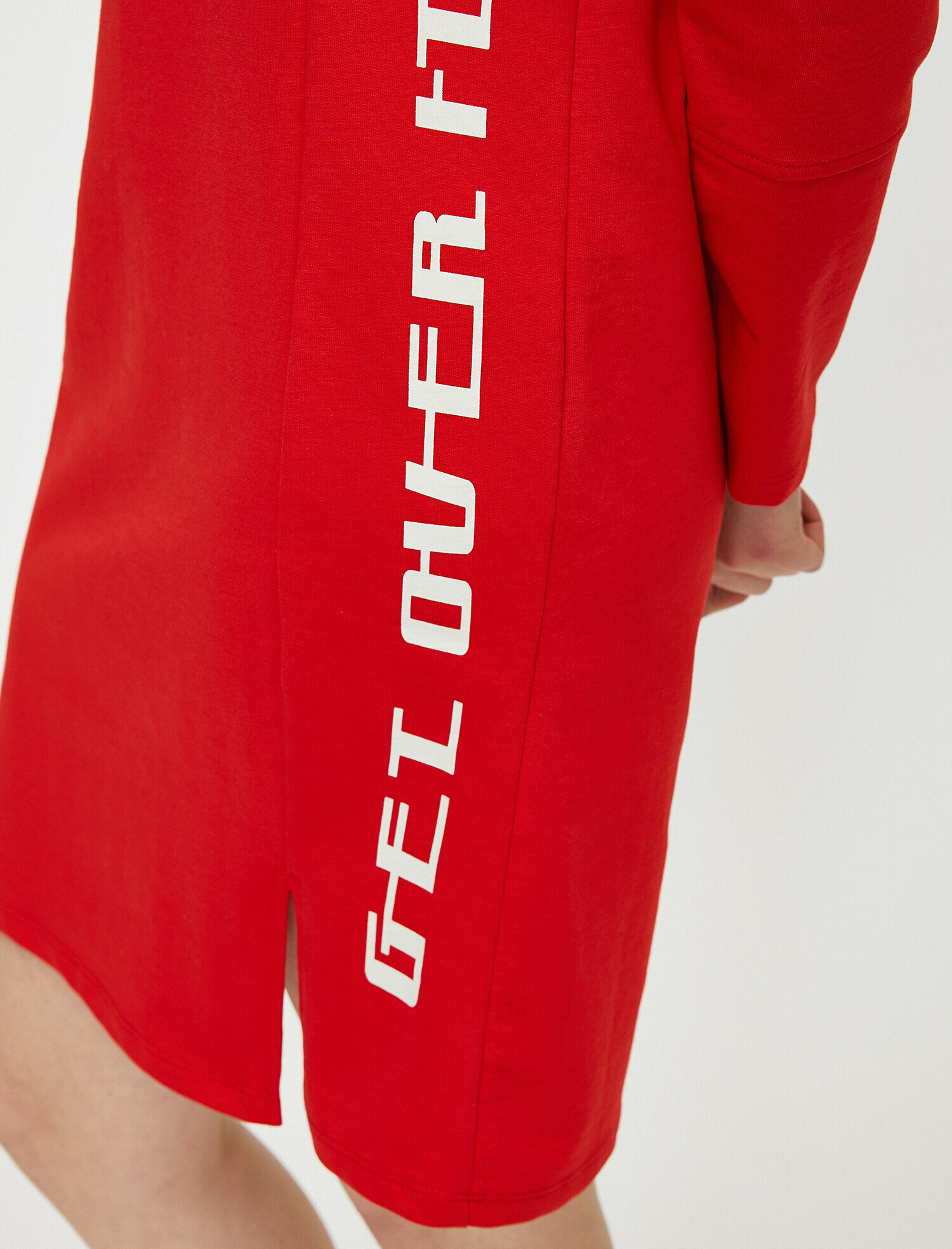   Sweat Elbise Kapşonlu Baskı Detaylı Uzun Kollu