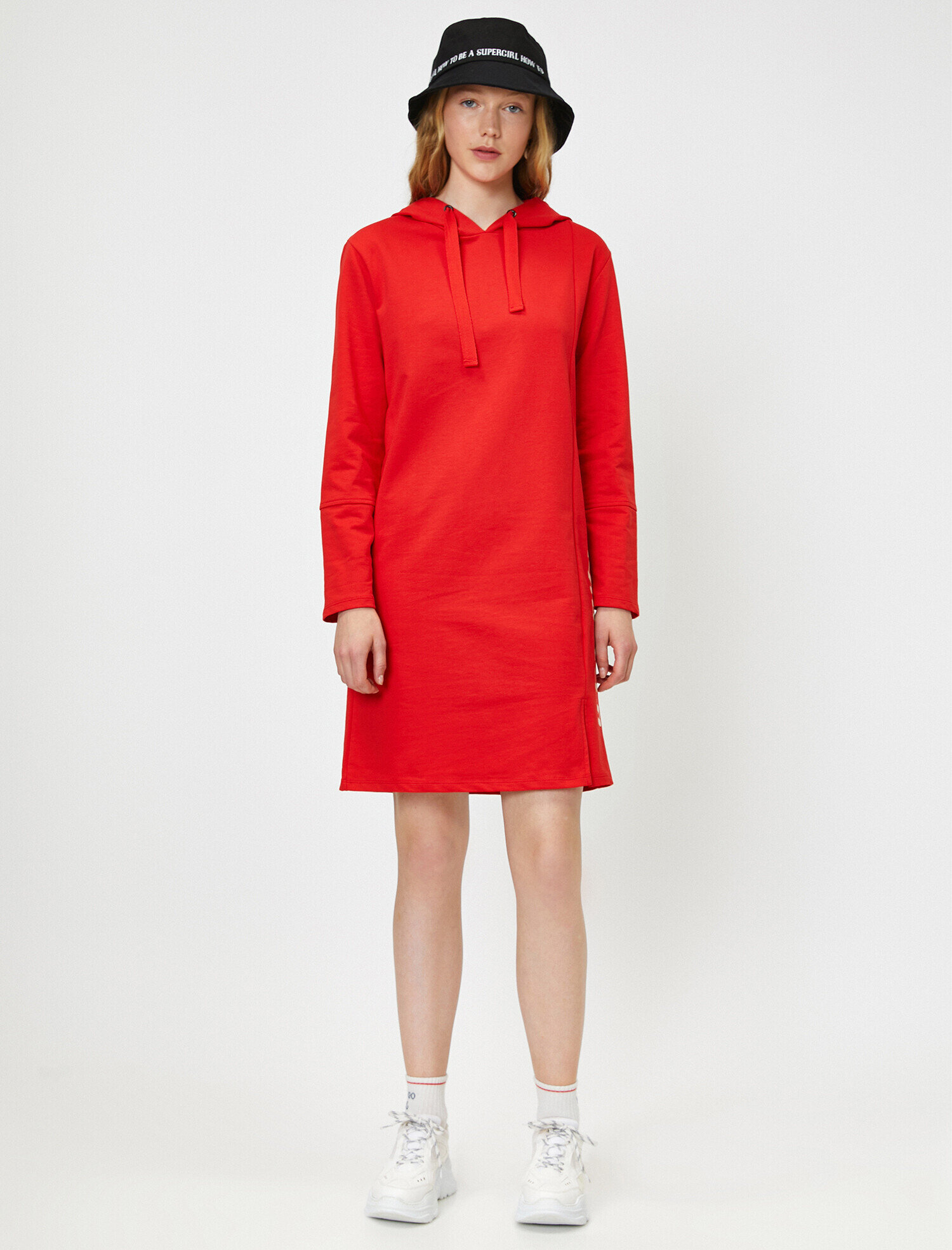   Sweat Elbise Kapşonlu Baskı Detaylı Uzun Kollu