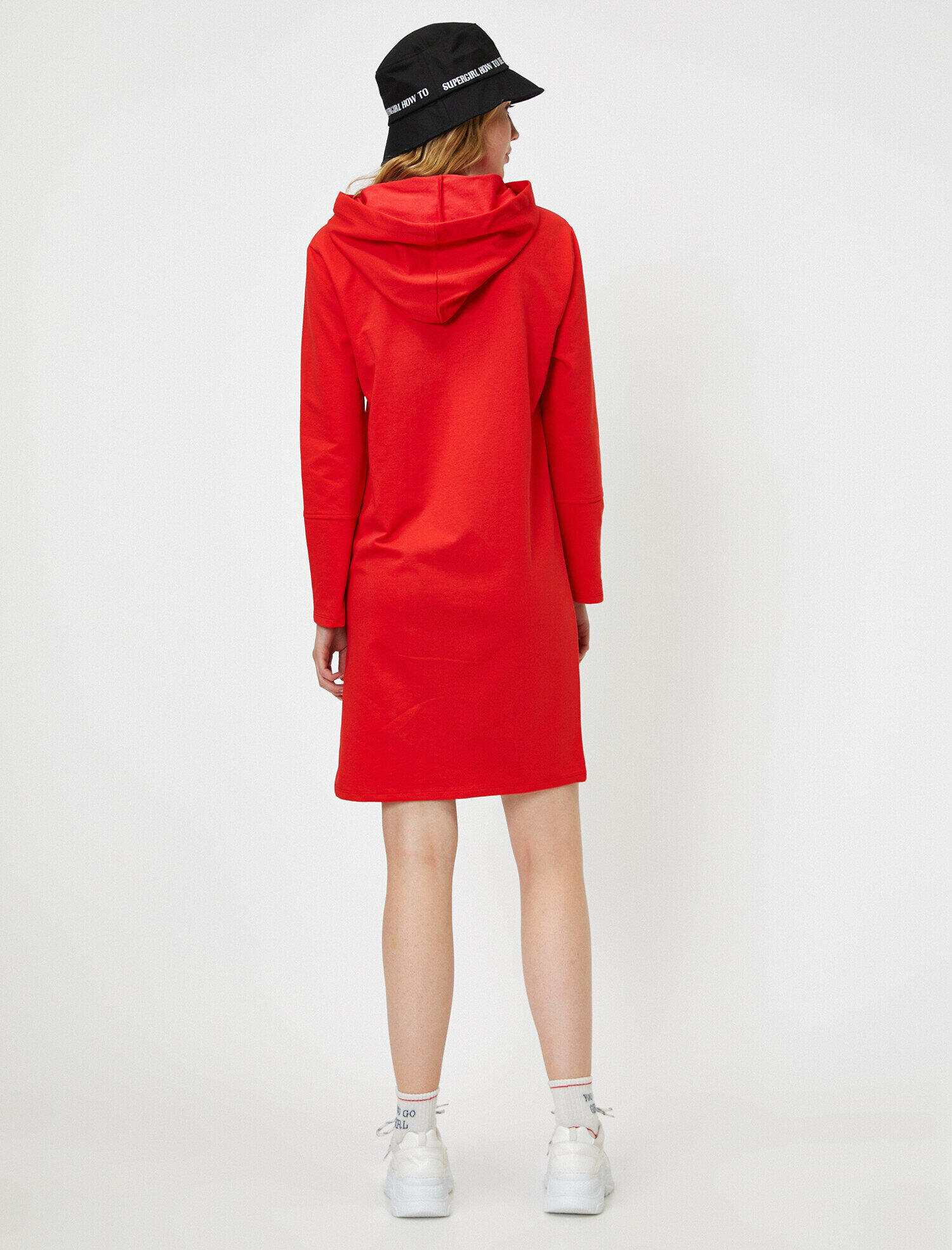   Sweat Elbise Kapşonlu Baskı Detaylı Uzun Kollu