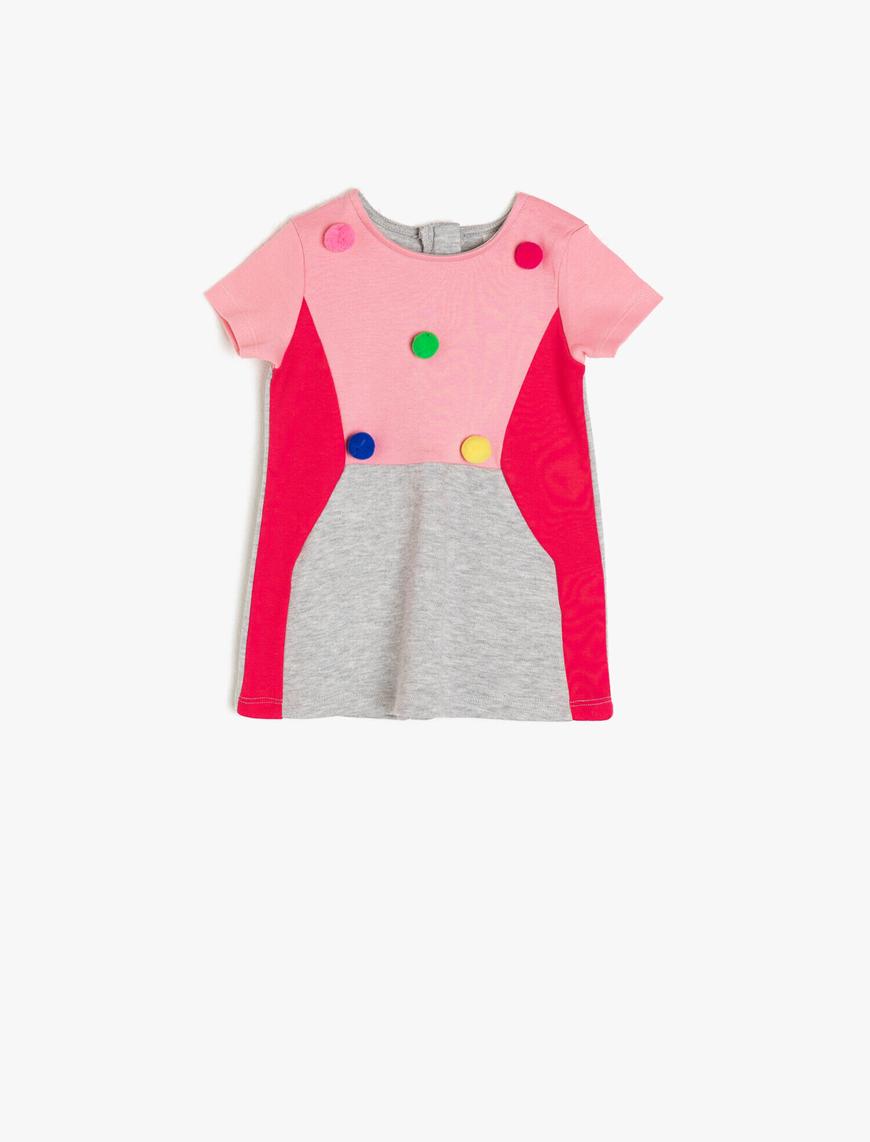  Kız Bebek Renk Bloklu Elbise