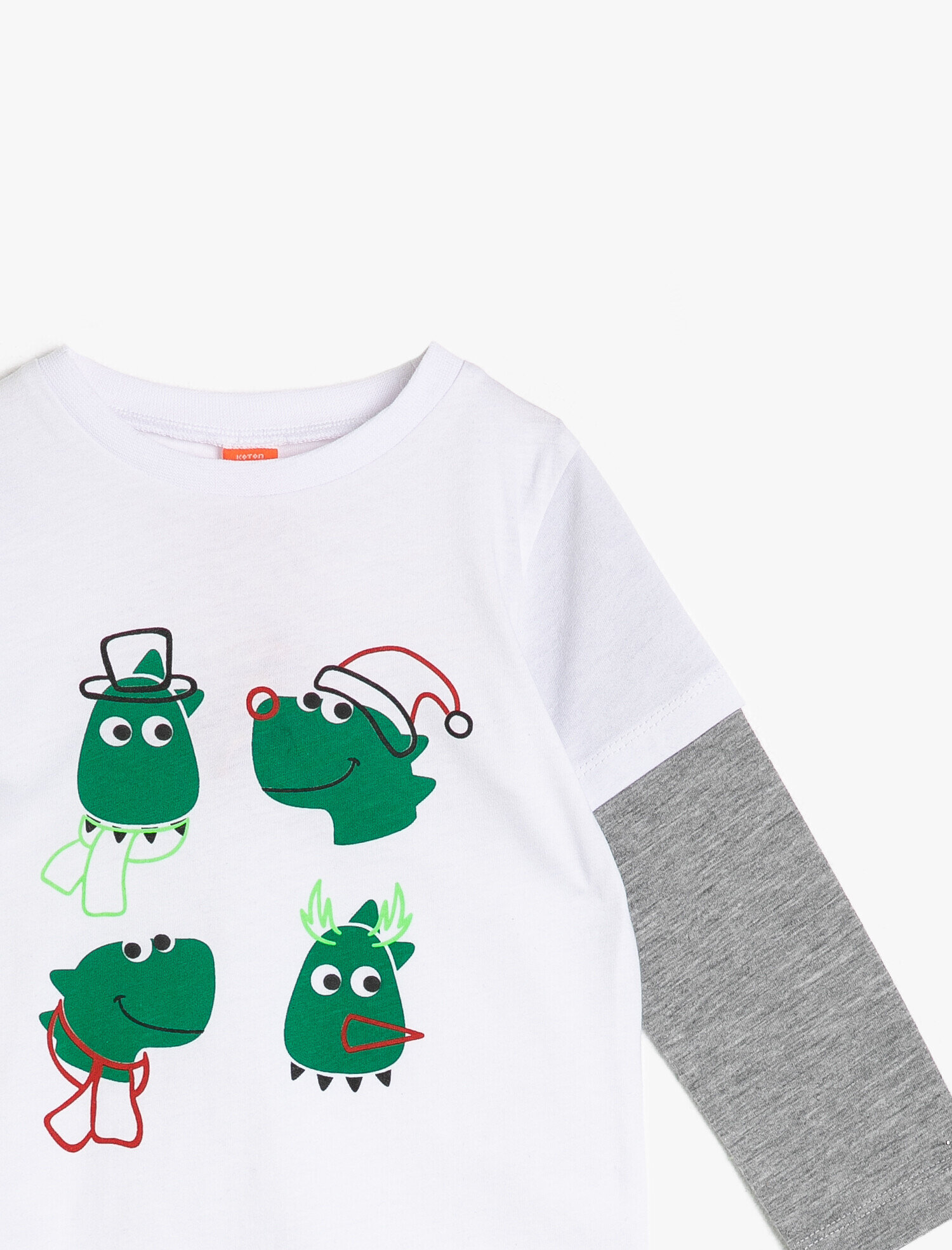  Erkek Bebek Dinozor Baskılı Tişört Uzun Kollu