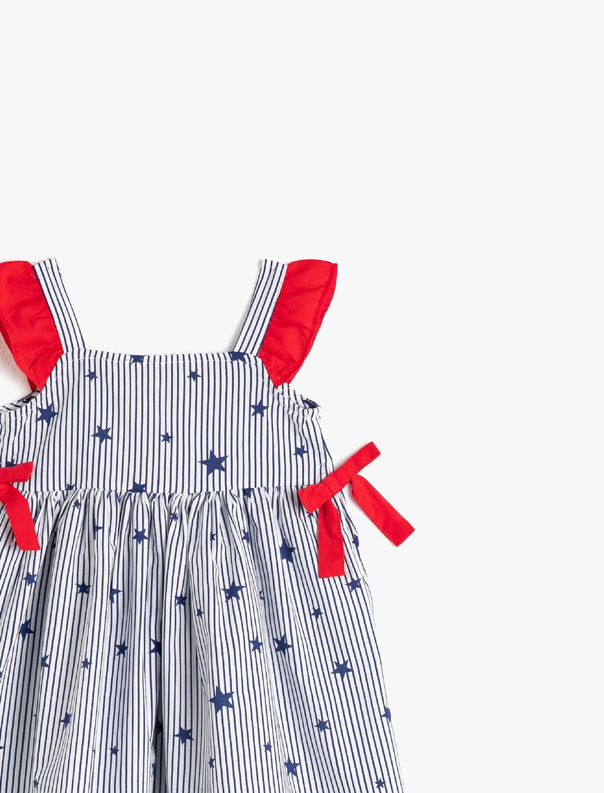  Kız Bebek Askılı Kolsuz İşlemeli Çizgili Elbise
