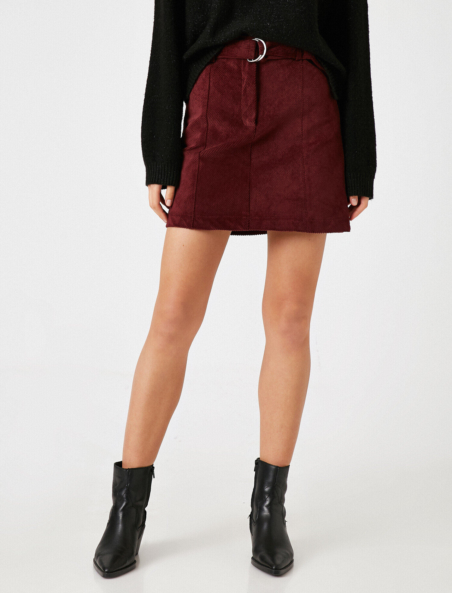   Pamuklu Fitilli Kadife Kemerli Mini Etek