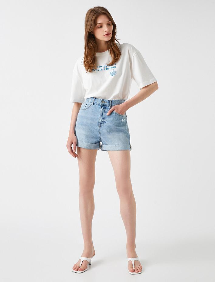  Baskılı Tişört Bisiklet Yaka Pamuklu