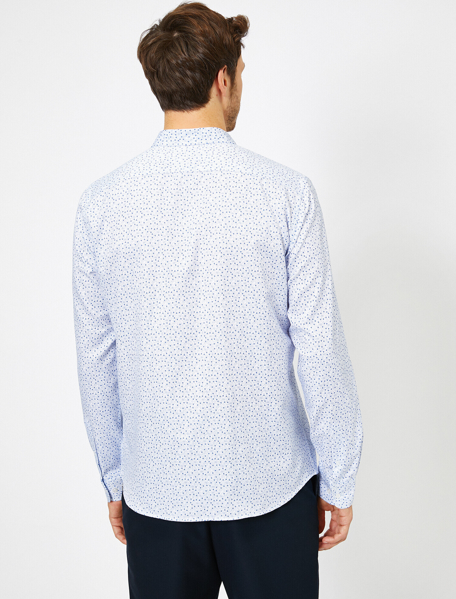   Baskılı Düğmeli Yaka Slim Fit Smart Gömlek Non Iron