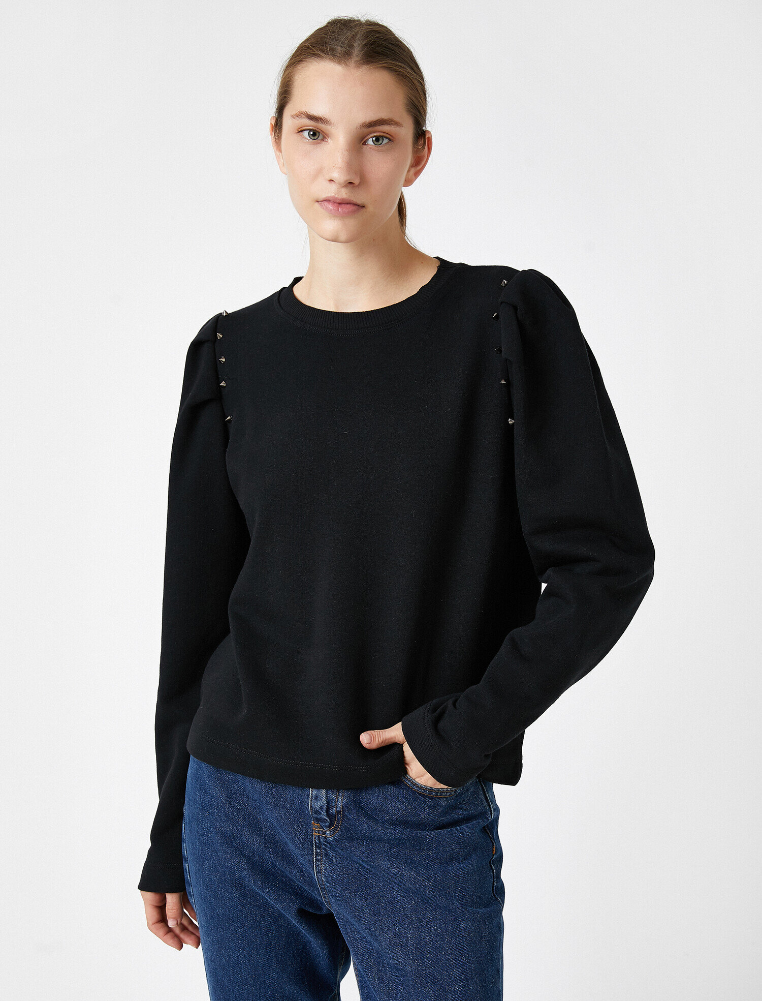   Zımbalı Balon Kol Sweatshirt