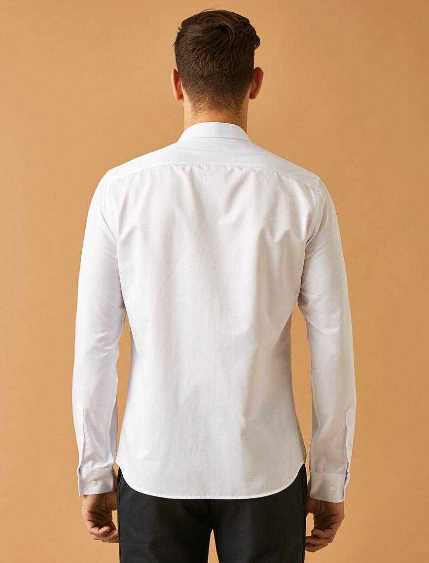   Minmal Desenli Düğmeli Yaka Uzun Kollu Smart Gömlek Non Iron