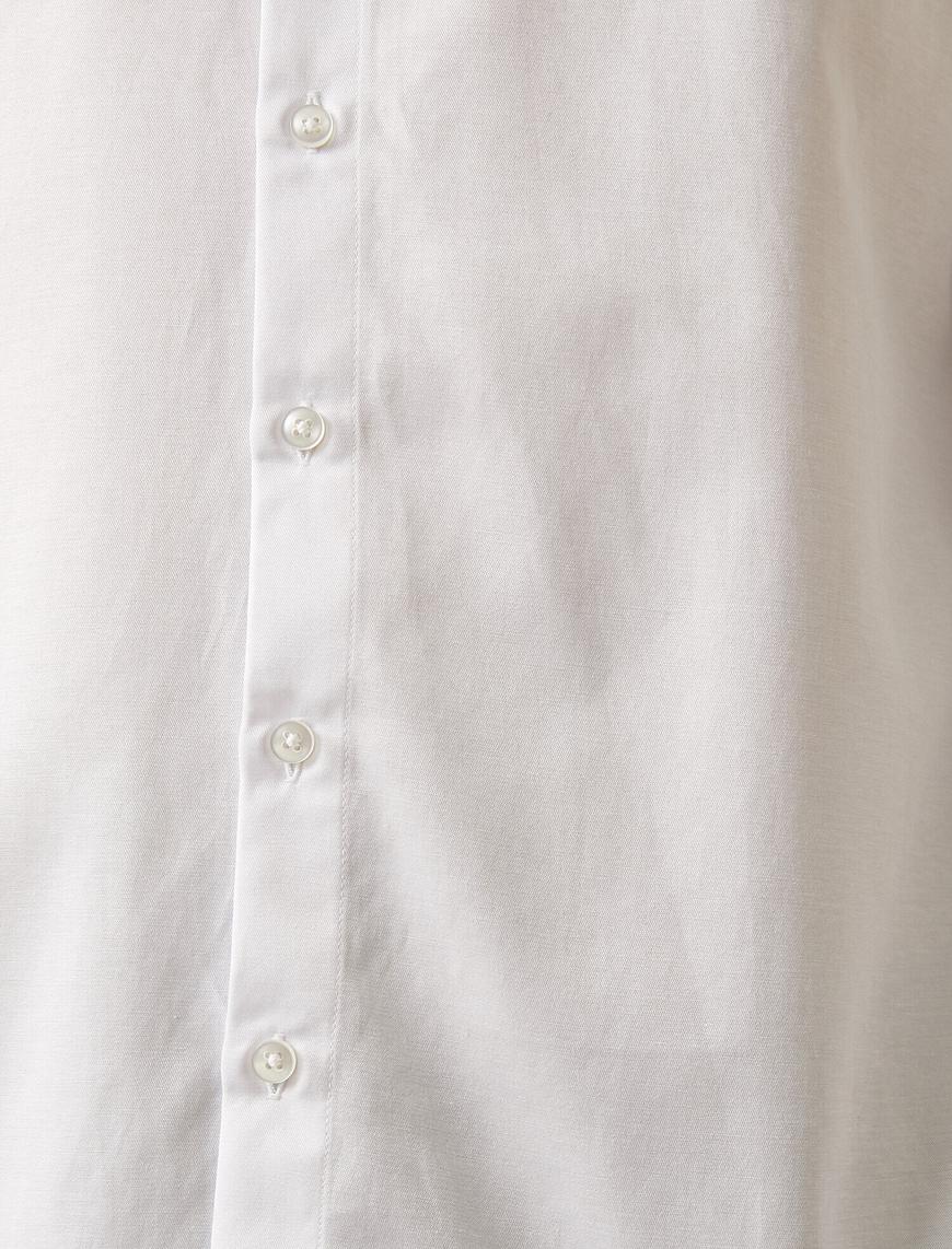  Minmal Desenli Düğmeli Yaka Uzun Kollu Smart Gömlek Non Iron