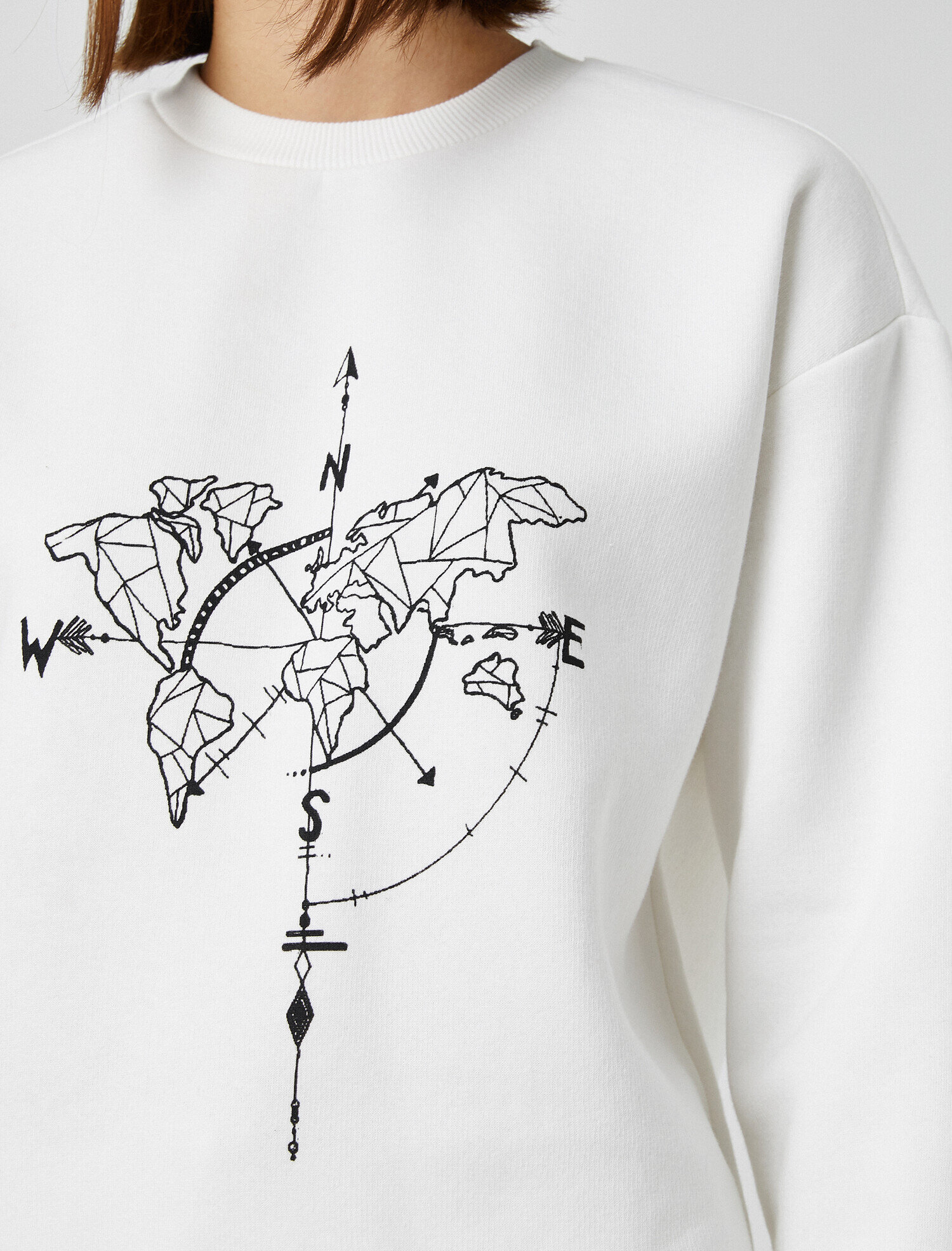   Pamuklu Bisiklet Yaka Baskılı Sweatshirt