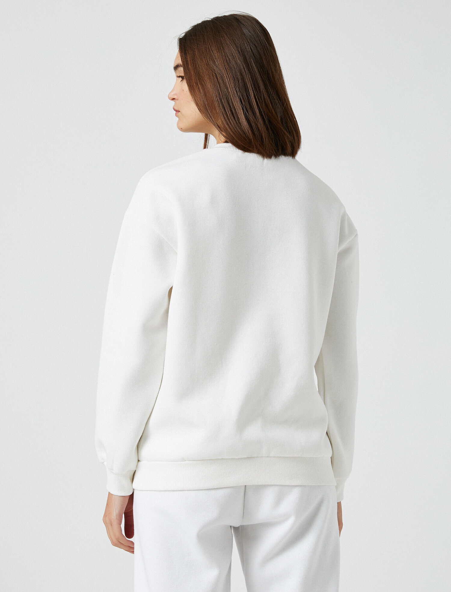   Pamuklu Bisiklet Yaka Baskılı Sweatshirt