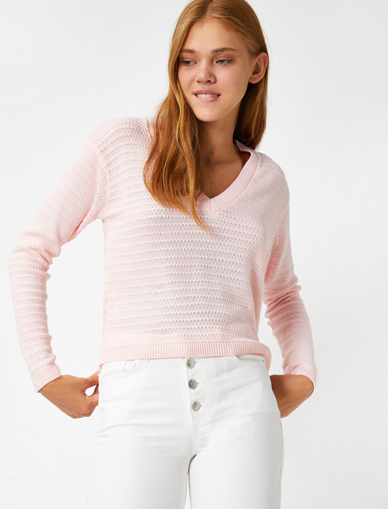   V Yaka Uzun Kollu Triko Kazak