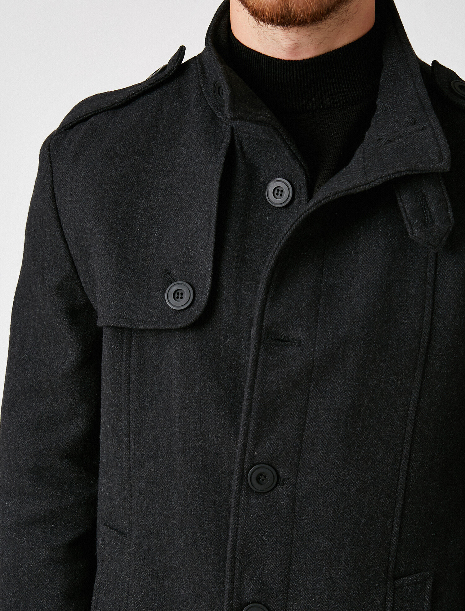   Düğmeli Hakim Yaka Kaşe Kaban