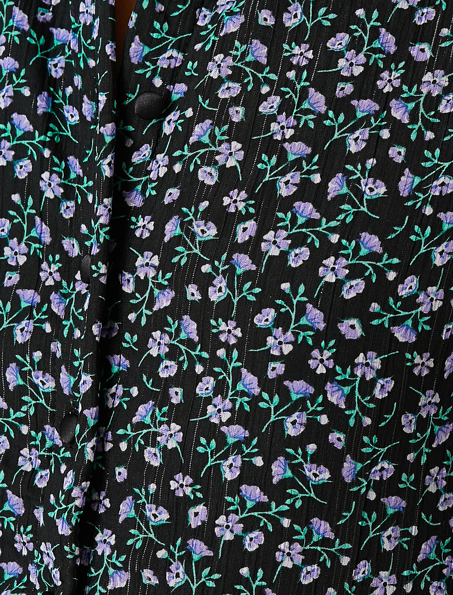   Düğmeli Çiçekli Uzun Kollu Kısa Elbise