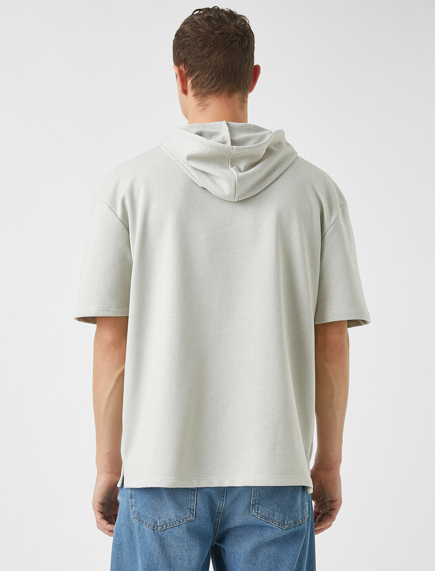 Baskılı Kısa Kollu Kapüşonlu Sweatshirt