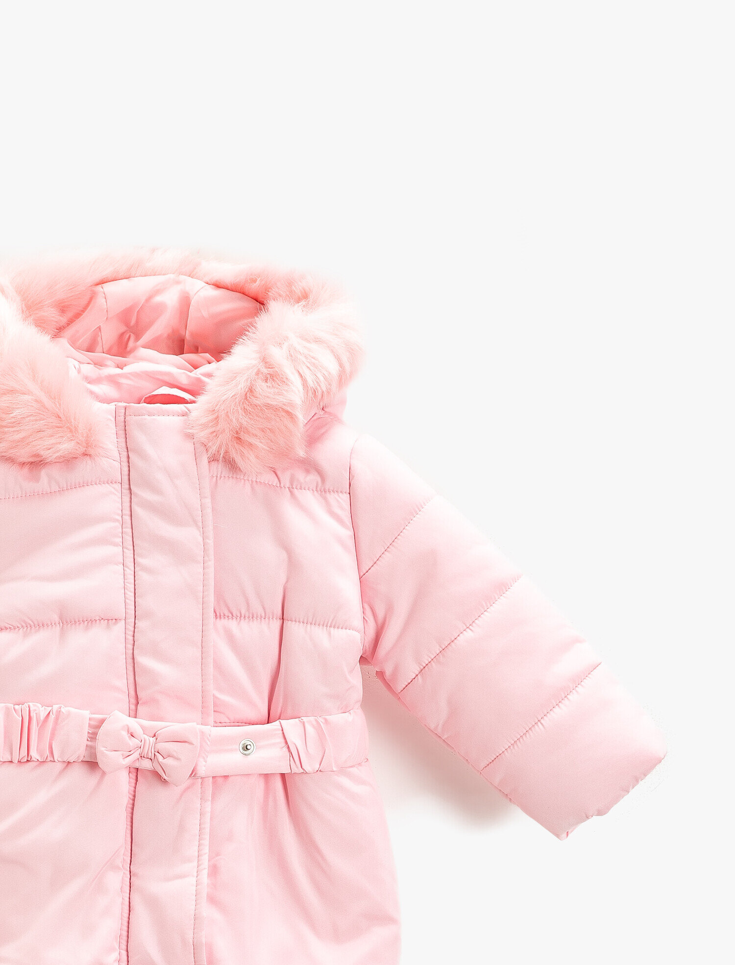 Kız Bebek Peluş Kapüşonlu Mont
