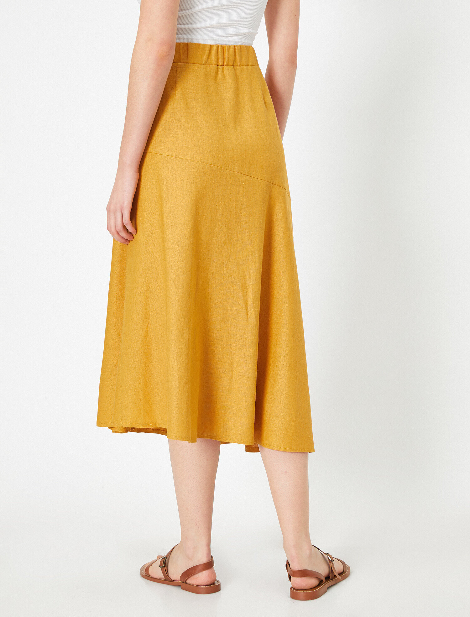   Düğme Detaylı Etek Keten Karışımlı